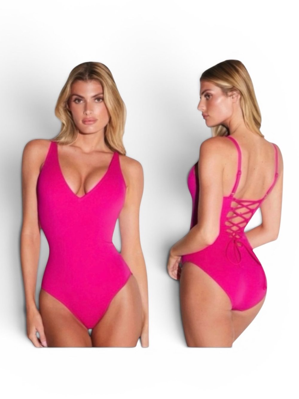 NWT TA3 PLUNGEY One-Piece Swimsuit Hot Pink L Short | Ret $178